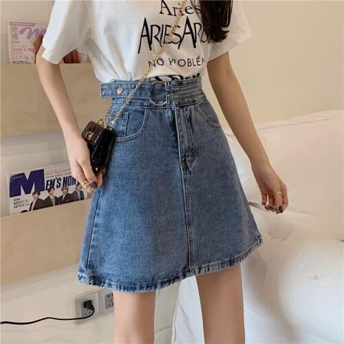 Denim Skirt Female Summer Thin A-line Skirt New High Waist Slim Retro Short Skirt