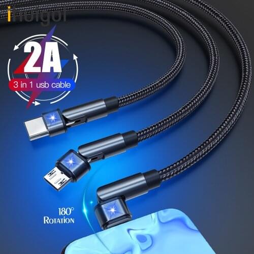 Ihuigol 120cm 3 in 1 Cable Lighting For iPhone 12 11 Pro Samsung Xiaomi Huawei Micro USB Type C Rotate Fast Charging Cables Cord