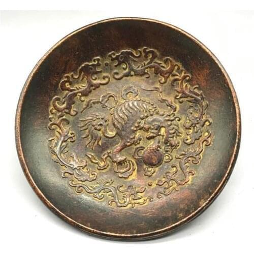 Chinese old Copper statue of writing-brush washer Chinese Lion pattern plates