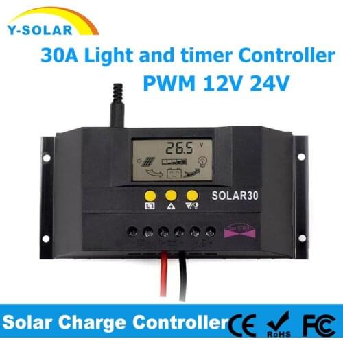 Y-Solar 30A Solar Charge Controller PWM Controllers LCD Solar 12V 24V Auto PV Panel PV Regulator With 4M Remote Temp Sensor