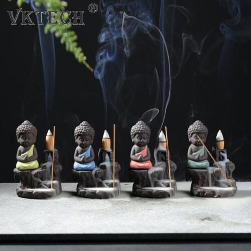 20pcs Incense Cones 1pcs burner Little Monk Buddha Incense burner Censer Little Monk Waterfall Backflow Stove Holder Home Decor