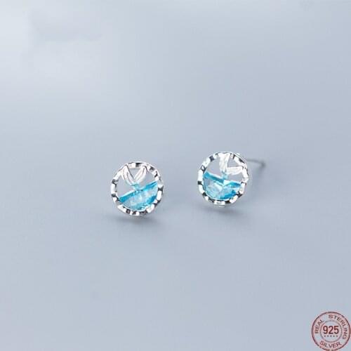 LKO 2021 Trend 925 Sterling Silver Mermaid Tear Tail Ocean Series Blue Zircon Stud Earrings For Women Party Jewelry Accessories
