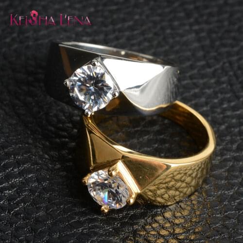 Not Fade Fashion Stainless Steel Weeding Ring Cubic Zirconia Yellow Gold Color Engagement Accessories
