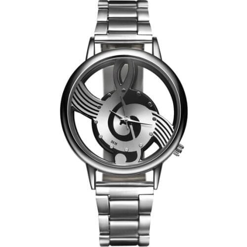 2019 New Luxury Brand Fashion And Casual Music Note Notation Stainless Steel Watch Wrist Watch For Men And Women Silver Watches