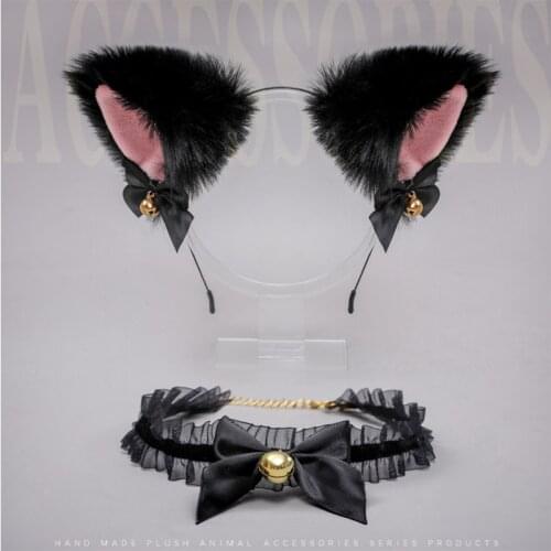 Lolita Cat Ear Hair Band and Bow Choker Set Cosplay Two-Dimensional Comic Exhibition Gothic Maid Hair Accessories