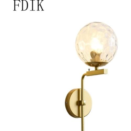 2020 New Nordic Glass Wall Lamp Aisle Staircase Living Room Led Decoration Lights Water Pattern Sconces Wrought Iron Lightings