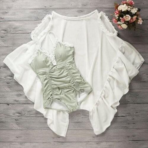 2021 New Women One Piece Swimwear with Cover Up Bathing Suit Summer Sexy Swimsuit Swim Monokini Suits Ladies Swimming Beach Wear