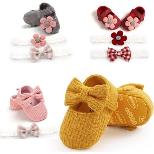 First Walkers Cotton Solid Toddler Shoes Soft NewBorn Anti-slip Sneakers Bow Baby shoes Girls With Headwear 0-18M