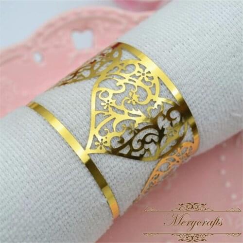 Bulk wholesale heart shape wedding decoration laser cut customized gold napkin ring
