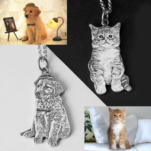 Cute Custom Portrait Your Pet Photo Necklace Pet Lover Gift Cat Necklace Personalized Silver Dog Nameplate Necklace Memory Gift