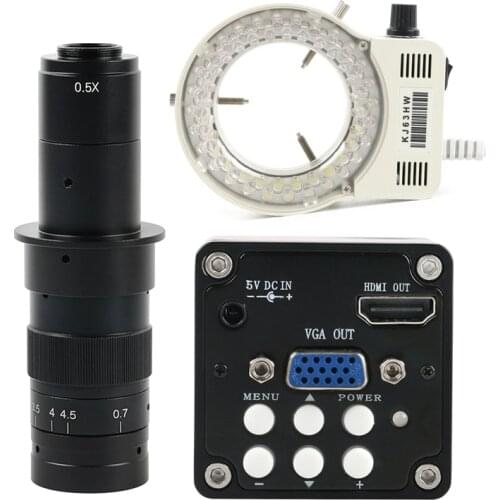 720P 1/3” CMOS HDMI VGA Industrial Digital Video Microscope Camera +100X 180X 300X C Mount Lens+ 56 LED Light For PCB Repair
