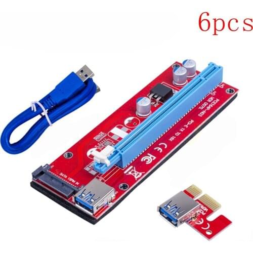 6pcs Ver007S PCI-E Riser Card for GPU Mining Miner 007S PCI Express PCIE 1X 16X Adapter 60CM USB 3.0 Cable SATA Power