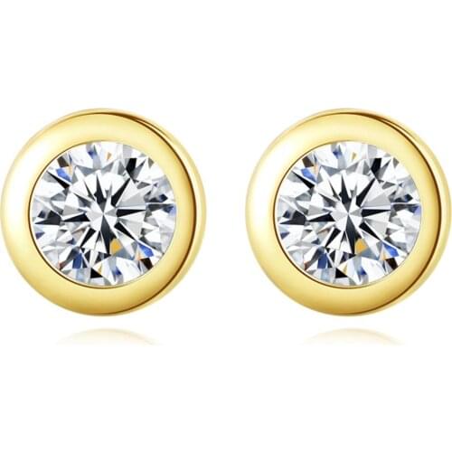 S925 Silver Stud Earrings With Zircon 14K Gold Round Earrings For Ladies Charm Jewelry Gifts