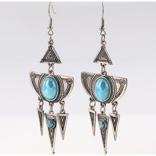 Ethnic Style Vintage Triangle Drop Earrings Women Carved Stone Bohemia Dangle Earring Fashion Jewelry