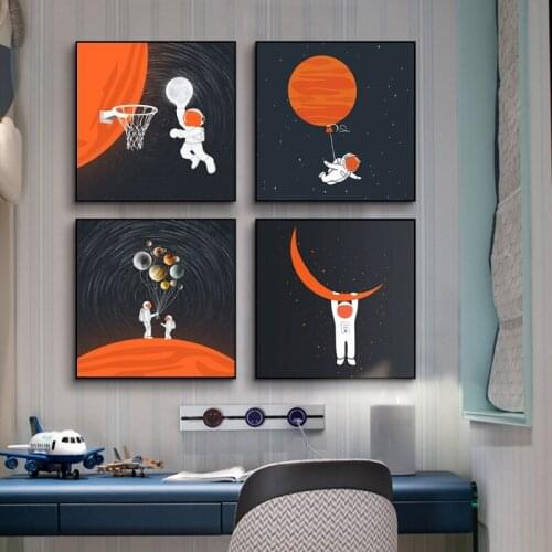 Modern Cartoon Moon Astronaut Canvas Painting Poster and Print for Living Room Kids Bedroom Pictures Wall Art Home Decoration