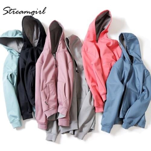 Oversize Zip Up Hoodie Waterproof Sweatshirt Women Autumn Winter Windproof Velvet Sweatshirts For Couples Sweatshirt With Zipper