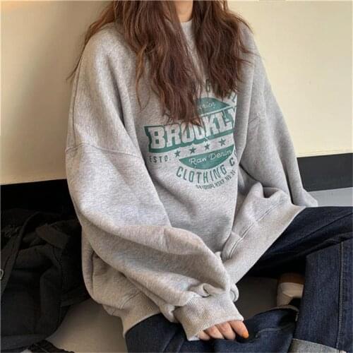 Harajuku Thin Pullover Sweatshirt Fashion Winter Designer Loose Crewneck Sweatshirt Hoodie 2021 Kpop Clothes Tops SUNOWE