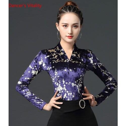 Latin Dance Top V-neck shirt Long Sleeve Practice clothes Female Adult Temperament Ballroom Dancing Performance Clothing