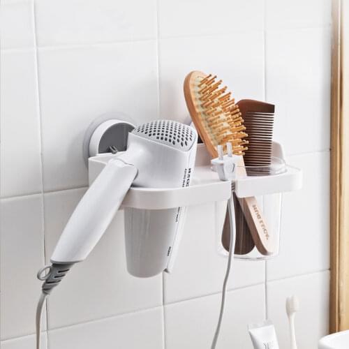 Bathroom Hair Dryer Holder Wall Mounted Rack Space Aluminum Shelf Storage Organizer Hairdryer Holder