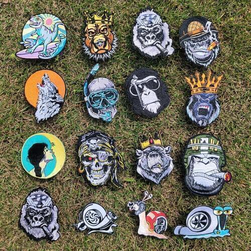 Embroidery Patch Punk Biker Iron On Patches For Clothing Hippie Skull Applique Badges Animal Metal Rock Patches For Jackets