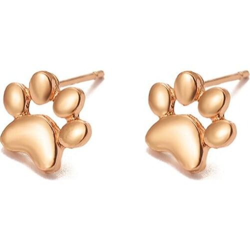12 pairs Rose Gold Silver Color Animal Dog Cat Paw Stud Earrings For Women Pet Print Footprints Earring Ear Jewelry Accessories