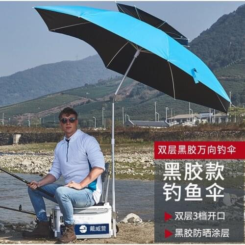 2m/2.2m/2.4m Black Rubber Cloth Outdoor Adjustable Ultraviolet-proof Sun Umbrella Large Fishing Awning Foldable Rainproof Tarp