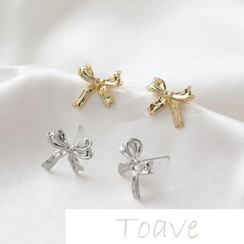 1 pair left and right gold-clad small exquisite and elegant bow knot silver needle earrings diy material accessories