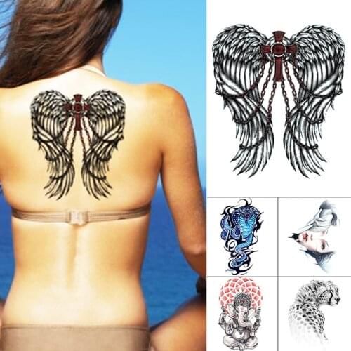 1PCS Angel cross wings tattoo stickers waterproof temporary flash tattoos full back Ornate body art