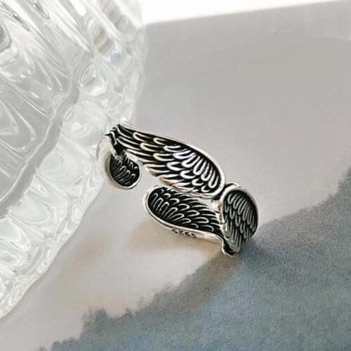 2021 New Two Pairs of Angel Wing Opening Adjustable Ring Vintage Hip-Hop Feather Rings Womens Finger Ring Ins Accessories