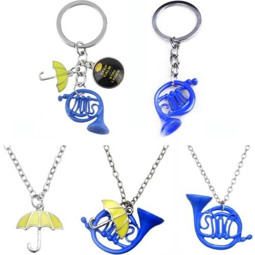 Hot Sale US Reality Show HIMYM Keychain How I Met Your Mother Yellow Umbrella Blue French Horn Keyring Charm Pendant Jewelry