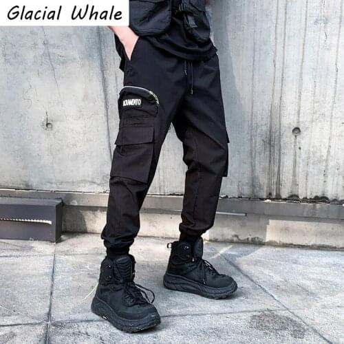 GlacialWhale Mens Cargo Pants Men Fashion Side Pockets Joggers Hip Hop High street Japanese Streetwear Trousers Black Pants Men