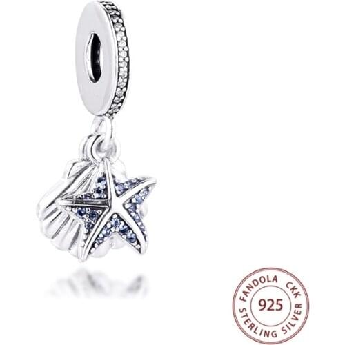 100% 925 Sterling Silver Tropical Starfish & Sea Shell Charms Beads for Jewelry Making Fits Original Bracelets Bijoux Femme