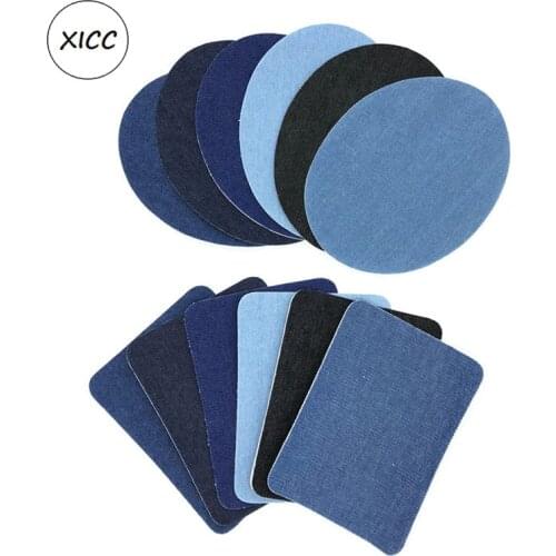 Blue Cowboy Jean Rectangle Oval Clothes Badge Iron On Patches Denim Jacket Hole Repair Elbow Knee Patchwork Stickers Appliques