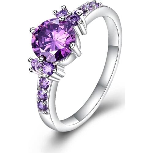 Hot European And American Purple Crystal Ring Silver plated color Rings For Women Jewelry Anel Anillos Aneis Bague Jewellery