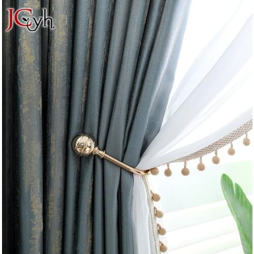 JCyh Top Luxury Blue Curtains For Living Room European Style Window Curtains For Bedroom Rideaux Drapes Gordijnen Drapes Firany