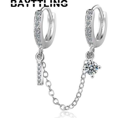 BAYTTLING 925 Sterling Silver 65MM Round Zircon Pendant Ear Clip For Women Fashion Earrings Jewelry Gifts