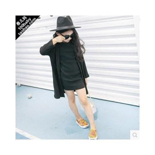 2-7Y,New 2016 Autumn KidsTwo-piece Sets Vest and Cardigan Girls Stripe Sundress and Children Coat Baby Cotton Clothes Set