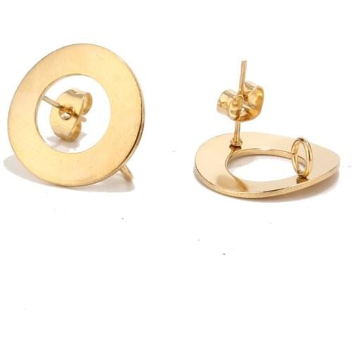 Gold tone round hollow Stainless Steel Earring Studs Ear Pin Post with Butterfly Earring Backs for Earring Making Findings