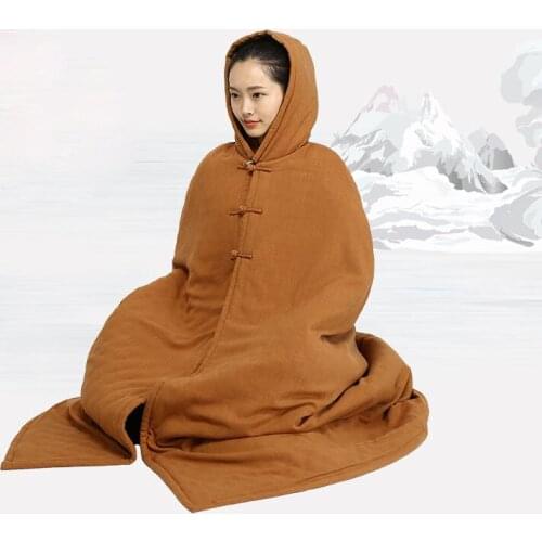 Unisex linen winter warm buddhism shaolin monk cape zen lay meditation cloak buddha prayer coat kung fu suits robe