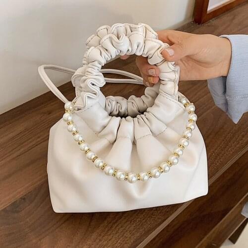 Pleated Small Shoulder Bags for Women Pearl Tote Crossbody Bag Lady Luxury Soft Leather Handbags Trending Designer Messenger Bag