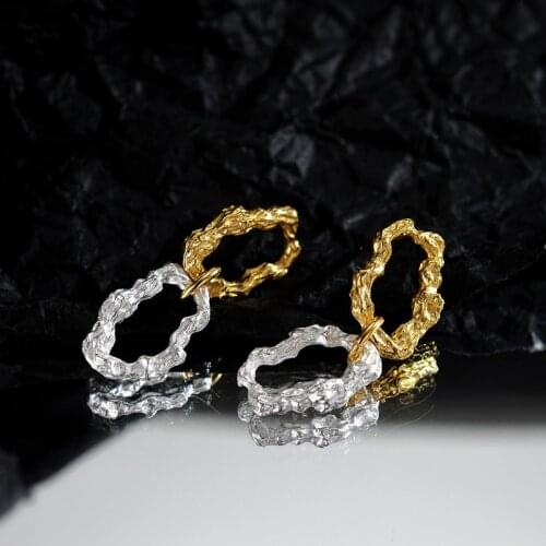 MLKENLY Gold silver double circle earring Vintage Scrub Statement Earrings 925 sterling silver Accessories for women