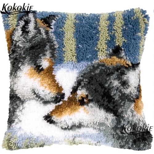 Handicraft wolf carpet latch hook kits animals cross stitch embroidery needlework sets Crocheting Rug Yarn Patchwork Pillowcase
