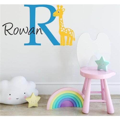 Wall sticker kids room decoration Giraffe Wall Decal with Initial & Name Cartoon Giraffe Sticker Medium home decor Decal HY211