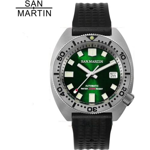 San Martin New Automatic Stainless Steel Dive 6105 Watches Sun pattern Dial NH35 Mov't Mechanical Wristwatch for Men Women Gifts