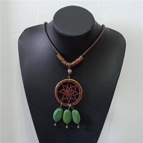 Tandongdong Vintage Gothic Black Suede Leather Long Rope Necklace For Women Big Alloy Round Wood Pendant Necklace Jewelry