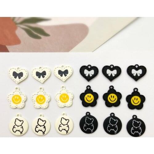 Black and white color matching small fragrance wind spray paint bow bear pendant diy jewelry material