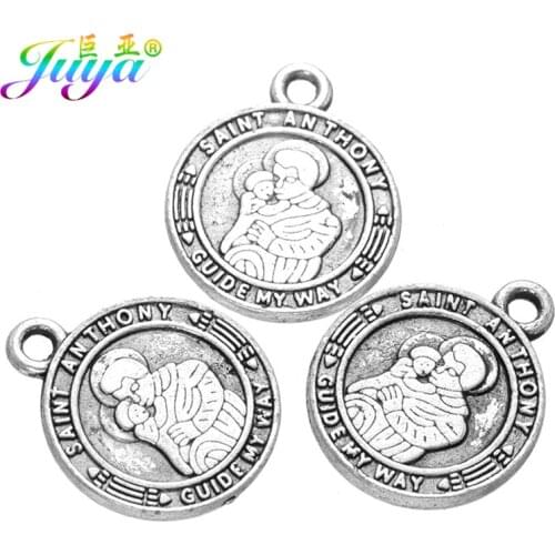 Juya 15pcs/lot Wholesale Jewelry Findings Antique Silver Color SAINT ANTHONY MOM Charm Pendants For DIY Craft Jewelry Making