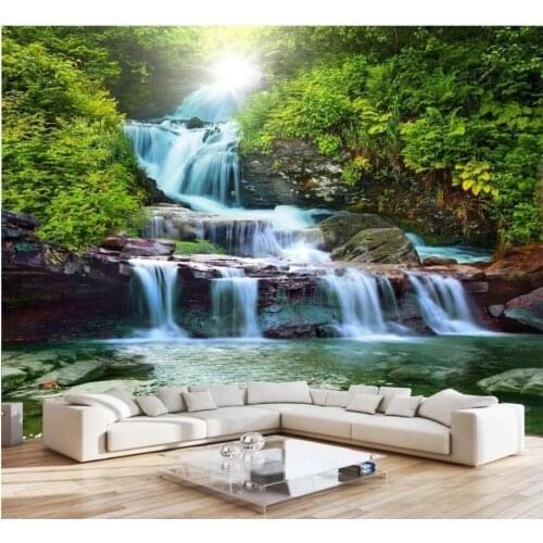 Custom photo 3d wallpaper Mountain waterfalls flowing water natural scenery living room 3d wall murals wallpaper for walls 3 d