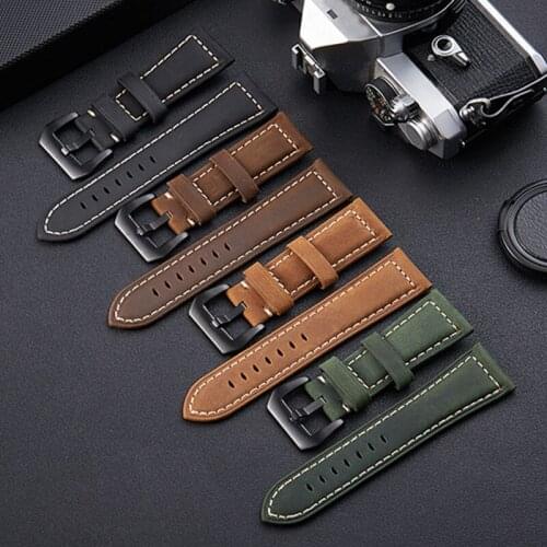 Watch Accessories Watch Strap 20mm 22mm 24mm 26mm Vintage Crazy Horse Leather Watch Band For Panerai Fossil Watchband