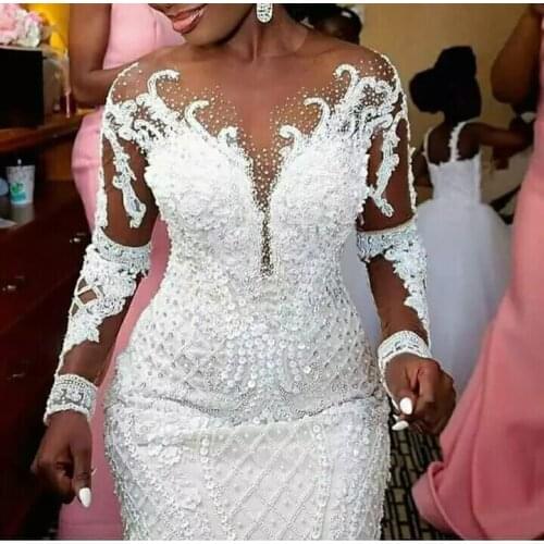 Luxury Mermaid Wedding Dresses Vintage Illusion Neck Appliques Lace Bead Bride Gowns Vestido De Mairee свадебные платья